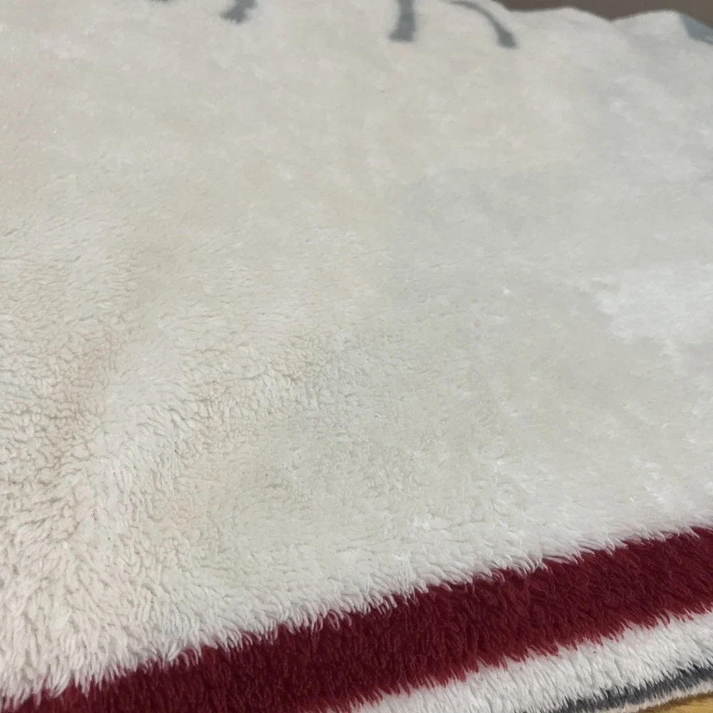 Pottery Barn Deer Striped‎ Fleece Sherpa Throw Gray Red Holiday Striped 50x80